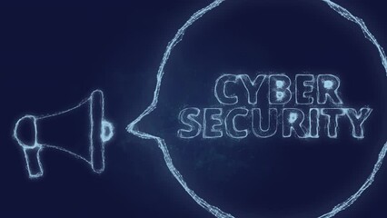 Leinwandbilder - Megaphone banner with speech bubble and text cyber security. Plexus style of green glowing dots and lines