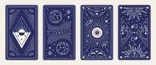 Tarot Card Deck. Magic Esoteric Posters With Mystic Astrology Symbols, Occult Elements. Vector Set