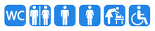 WC Symbols. Set With Toilet Sign.  Blue And White Pictograms. Vector Set. Vector 10 EPS.