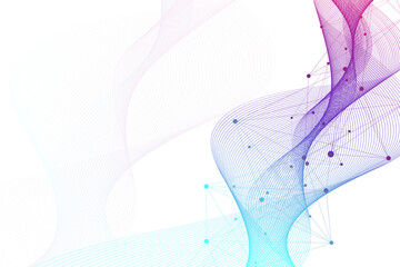 Poster - Scientific illustration genetic engineering and gene manipulation concept. DNA helix, DNA strand, molecule or atom, neurons. Abstract structure for Science or medical background. Wave flow