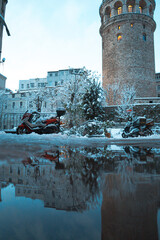 streets of Istanbul on winter. winter landscape in İstanbul. Winter landscape covered with snow. New Year`s landscape. Dramatic wintry scene.