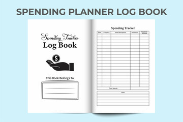 Poster - Spending tracker KDP interior notebook template. Business or personal monthly budgeting logbook. KDP interior journal. Expense tracker journal and money spent checker notebook template.