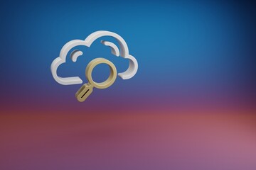 Poster - Beautiful Cloud Database Search symbol icon on a bright colored background. 3d rendering illustration. Background pattern for design. Web Hosting..