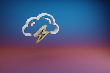 Poster - Beautiful Cloud Thunder Bolt symbol icon on a bright colored background. 3d rendering illustration. Background pattern for design. Web Hosting..