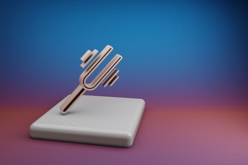 Poster - Wonderful  Tuning Fork Vibrating. Beautiful music symbol icons on a ceramic stand and bright colored background. 3d rendering illustration. Background pattern for design.