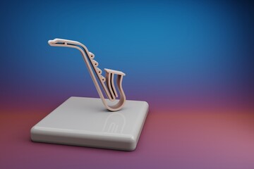 Poster - Wonderful  Inclined Saxofon. Beautiful music symbol icons on a ceramic stand and bright colored background. 3d rendering illustration. Background pattern for design.