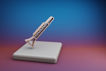 Poster - Wonderful  Inclined Clarinet. Beautiful music symbol icons on a ceramic stand and bright colored background. 3d rendering illustration. Background pattern for design.