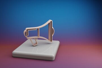 Fototapete - Wonderful  Shout Megaphone. Beautiful music symbol icons on a ceramic stand and bright colored background. 3d rendering illustration. Background pattern for design.