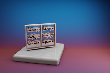 Poster - Wonderful  Classical Music. Beautiful music symbol icons on a ceramic stand and bright colored background. 3d rendering illustration. Background pattern for design.