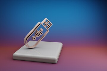 Poster - Wonderful  Pendrive Device. Beautiful music symbol icons on a ceramic stand and bright colored background. 3d rendering illustration. Background pattern for design.