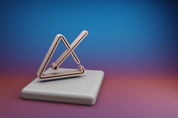 Poster - Wonderful  Music Triangle. Beautiful music symbol icons on a ceramic stand and bright colored background. 3d rendering illustration. Background pattern for design.