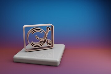 Poster - Wonderful Retro Record Player. Beautiful music symbol icons on a ceramic stand and bright colored background. 3d rendering illustration. Background pattern for design.