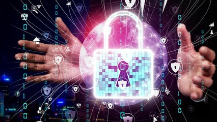 Poster - cyber security encryption technology to protect data privacy conceptual . 3d render computer graphic