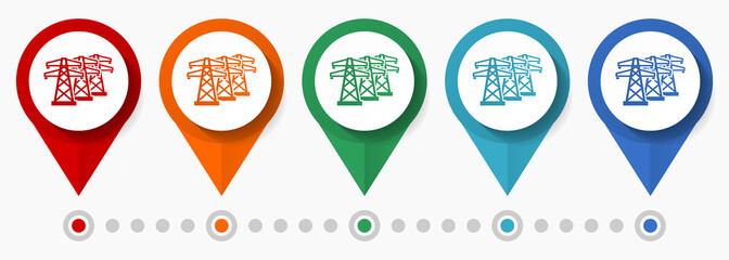 Aufkleber - Power line, electricity concept vector icon set, flat design energy pointers, infographic template easy to edit