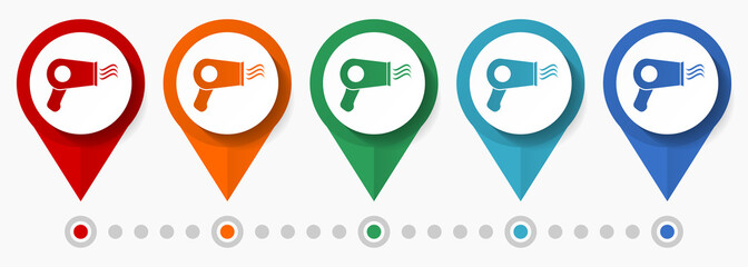 Aufkleber - Hair dryer concept vector icon set, flat design styling pointers, infographic template easy to edit