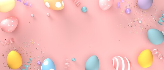 Wall Mural - Colorful hand decorated Easter eggs with spring holiday pastel colors