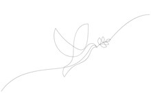 Continuous Line Concept Sketch Drawing Of Dove With Olive Branch. Peace Symbol. Vector Illustration