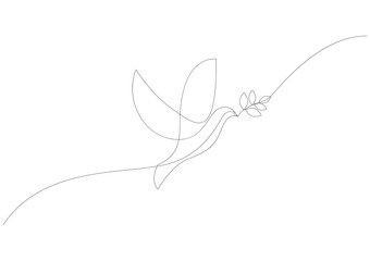 continuous line concept sketch drawing of dove with olive branch. peace symbol. vector illustration