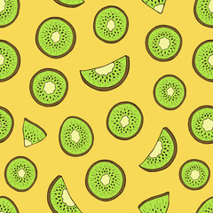  Seamless vector pattern of kiwi fruits. Decoration print for wrapping, wallpaper, fabric, textile.