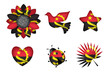 Peace symbols in colors of national flag. Concept clip art on white background. Angola