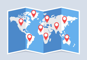Wall Mural - world travel map. world map with point markers. vector illustration.