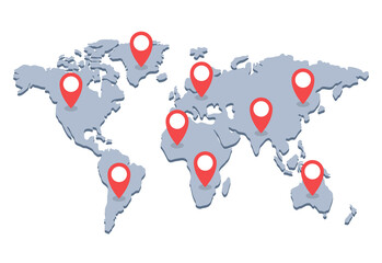 Wall Mural - pointer signs on the world map. vector illustration.