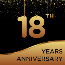 18th Years Anniversary, Vector Design For Anniversary Celebration With Gold Color On Black Background, Simple And Luxury Design. Logo Vector Template