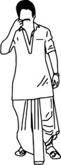 line art illustration of indian Stylist man wearing traditional Indian dress Dhoti kurta, Illustration of indian stylist man