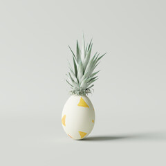 Wall Mural - Creative idea easter egg pineapple on white background. minimal concept. 3d rendering