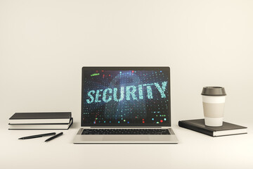 Poster - Cyber security creative concept on modern laptop monitor. 3D Rendering