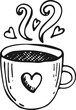 Hand-drawn cup of tea with hearts, decorative isolated illustration