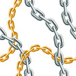 Gold and silver metal chains on white background. Seamless pattern. Realistic volumetric elements. Vector illustration