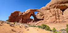 Panoramic View Of Double Arch Rock Formation In Arches National Park