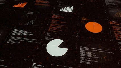 Poster - AI learning and analytics process, artificial Intelligence concept. Animation. Technology, internet and networking, data and graphs on a black background.
