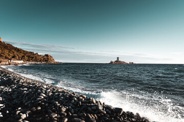 Wall Mural - Ile d'Or island and tower in French riviera archipelago, Cap Dramont 