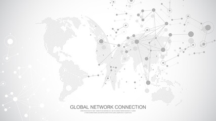 Poster - Global network connection concept. Social network communication in the global business. Big data visualization. Internet technology. Vector illustration.