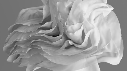 Wall Mural - 3d render, abstract simple background with drapery layers and folded textile ruffle, white cloth macro isolated on grey, wavy fashion wallpaper