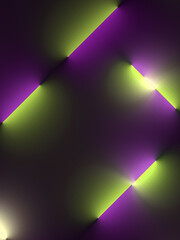 Aufkleber - Yellow and violet fluorescent lamps on a dark background. Abstract 3d rendering digital illustration pattern