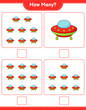 Counting game, how many Ufo. Educational children game, printable worksheet, vector illustration
