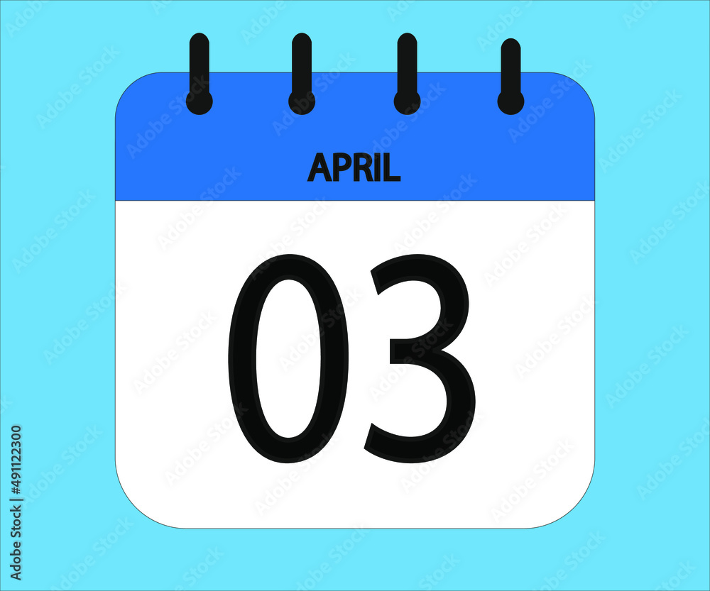 April 03th blue calendar icon for days of the month