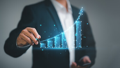Poster - planning and strategy, Stock market, Business Development and growth, progress or success concept. Businessmen plan growth and increase of positive indicators in his business..