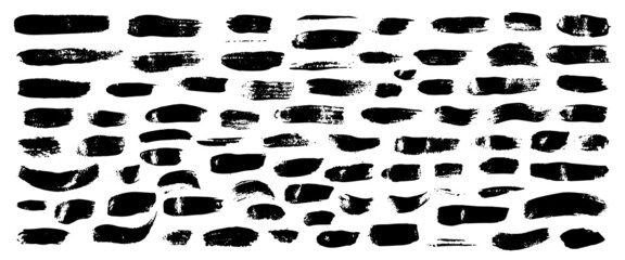 Wall Mural - set of grunge paint, ink brush strokes. brush collection isolated on white background. Trendy brush stroke for black ink paint,grunge backdrop, dirt banner,watercolor design and dirty texture.