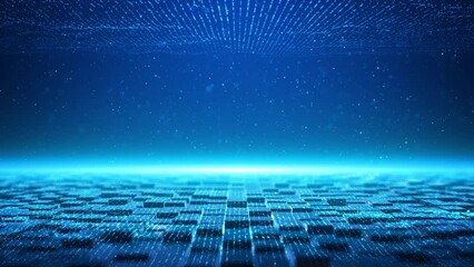 Wall Mural - Blue tech particles background is a spectacular motion graphics background. blue squares constantly moving, blue light particles, high tech square particles background, future digital tech video.