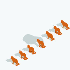 Wall Mural - cat with lion shadow different from the other cats isometric 3d vector concept for banner, website, 