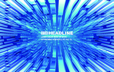 Poster - Blue ribbon-like polygons and lines extend vertically against a vector background of future technology space
