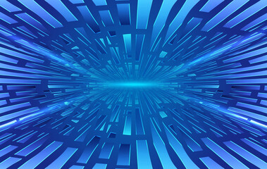 Poster - Blue ribbon-like polygons and lines extend vertically against a vector background of future technology space