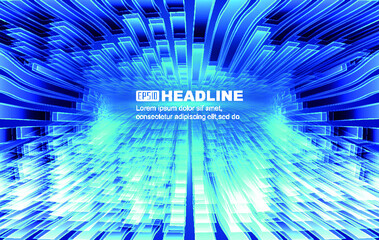 Poster - Blue ribbon-like polygons and lines extend vertically against a vector background of future technology space