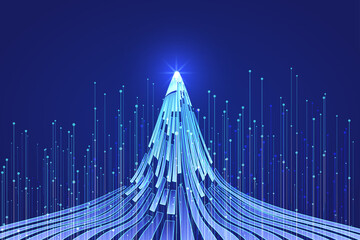 Fototapete - Blue rising ray with extended convergence stripe Internet technology background