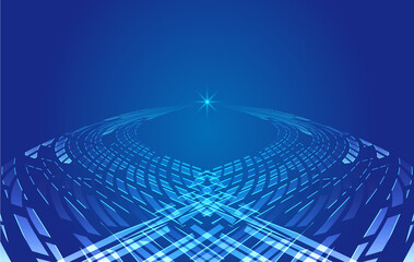 Fototapete - Extending into the distance converging blue polygons and lines