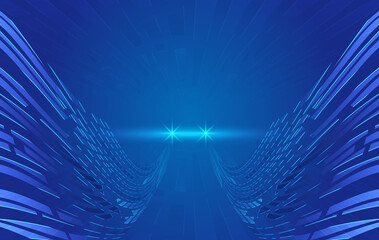 Fototapete - Extending into the distance converging blue polygons and lines
